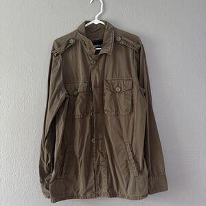Jacket Men Express Pockets Size M Full Zipper Olive Green Transitional
